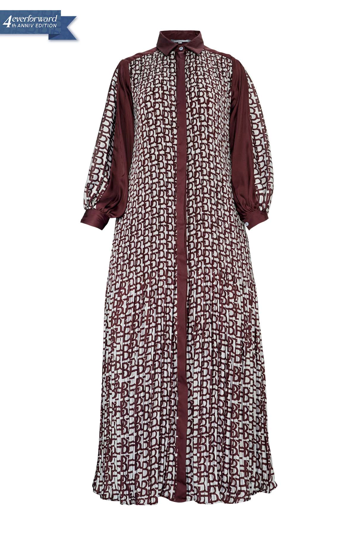 Monogram Pleated Dress - Maroon – Buttonscarves