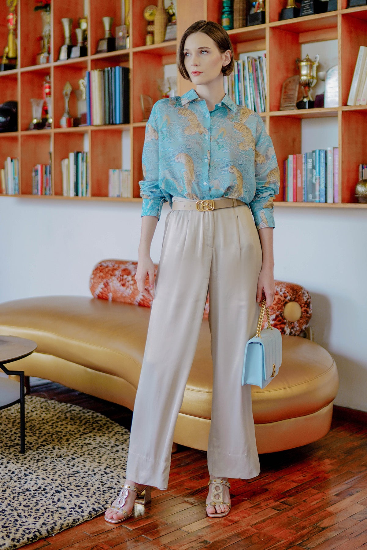 Tigress Satin Shirt - Blue – Buttonscarves