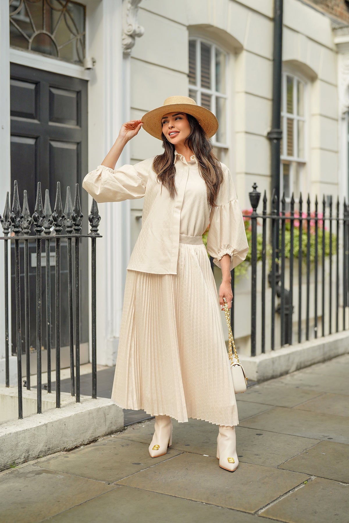 Monogram Embossed Pleated Skirt - Ivory