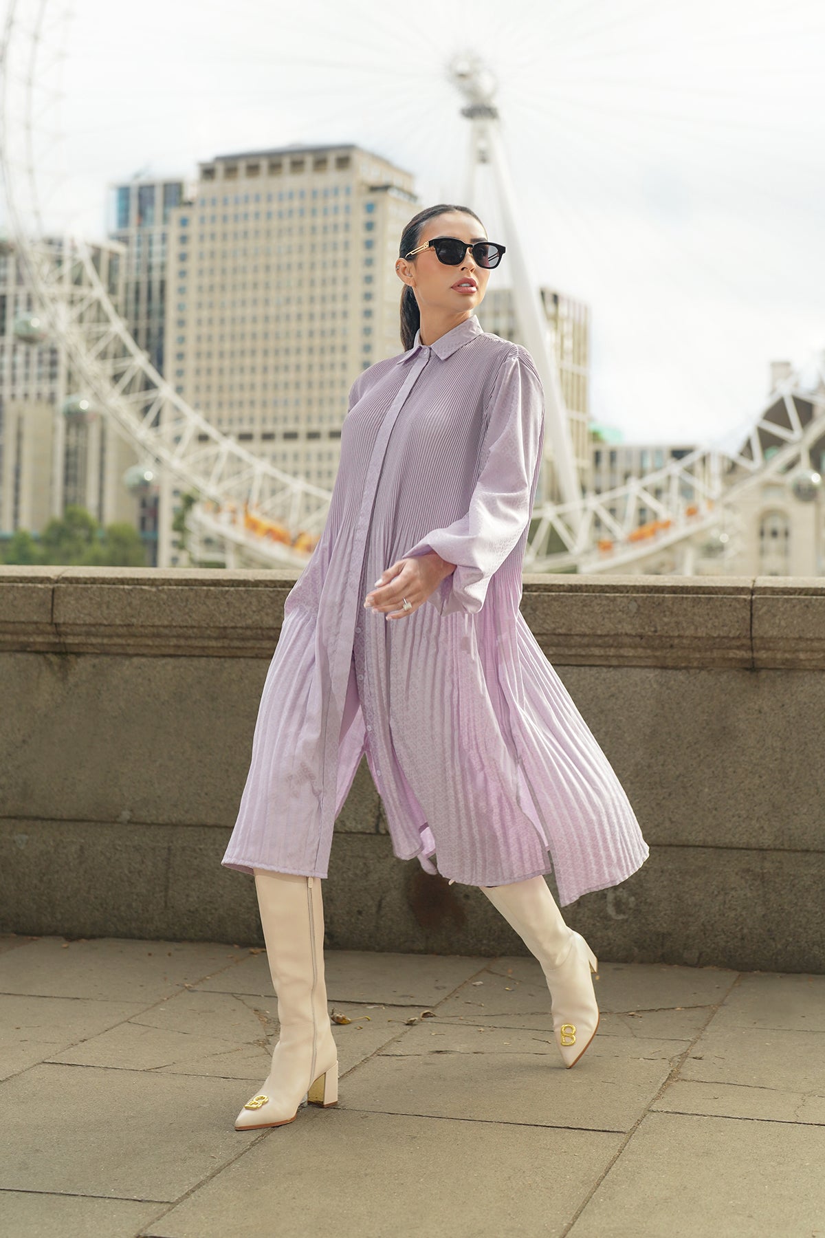 Monogram Emboss Pleated Shirt - Lilac