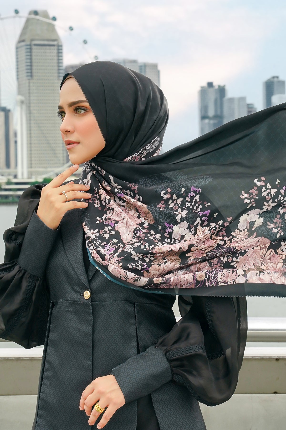 Singapore Satin Shawl - Black Coffee