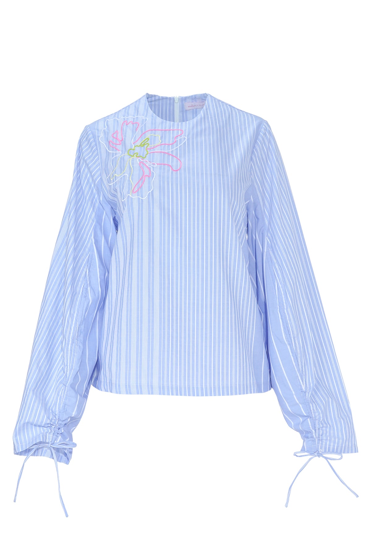 Buttonscarves X Jovian Paradiso Pauline Gathered Sleeve Blouse In Placid Blue