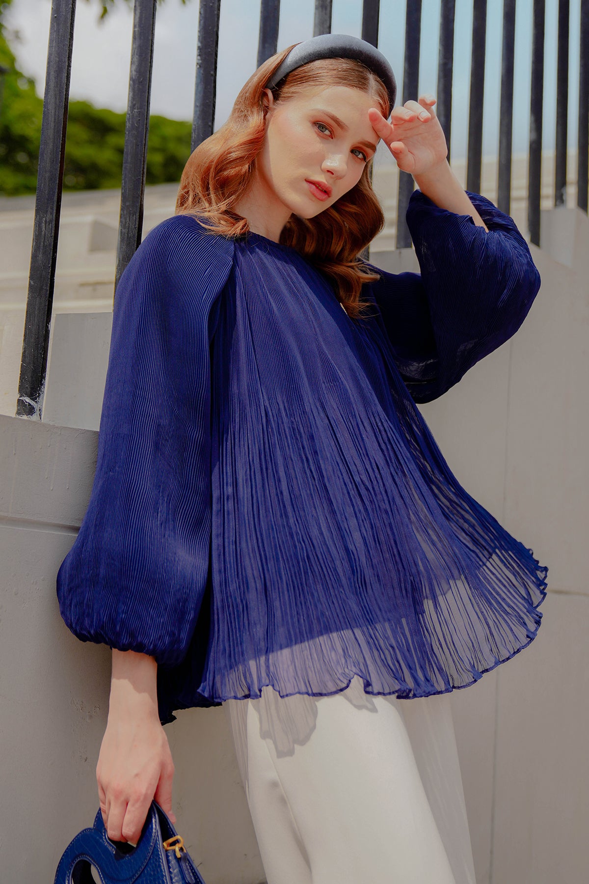 Ciara Pleated Blouse - Navy