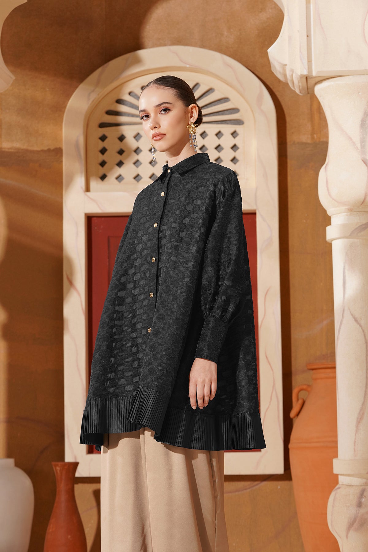 Monogram Organza Shirt - Black