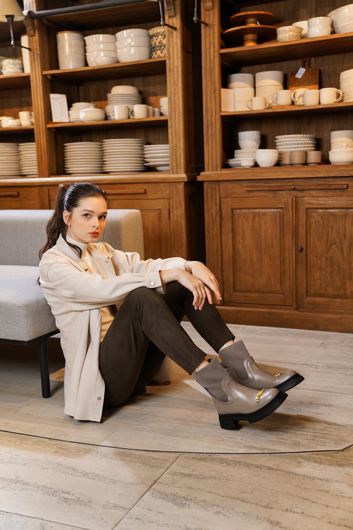 Taupe store chelsea boots