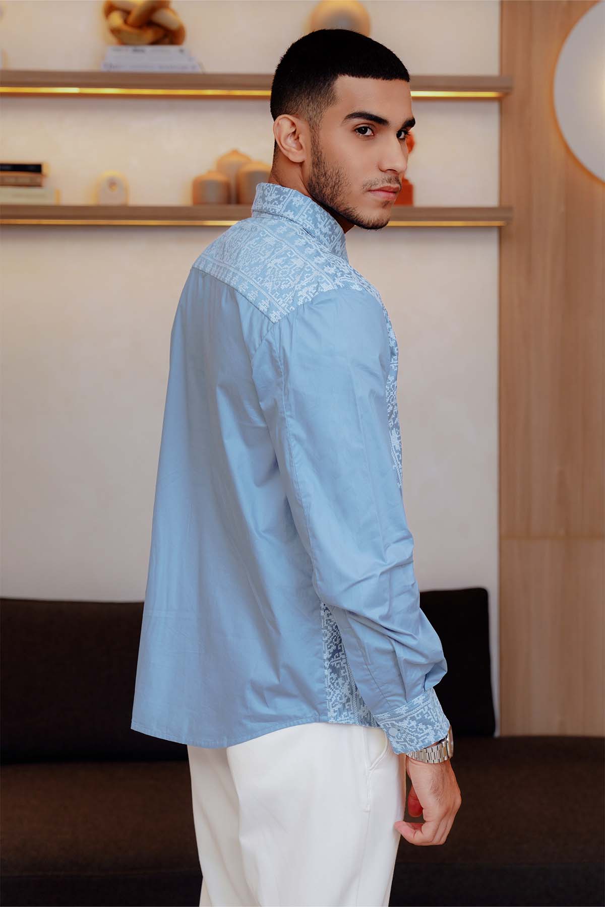 Musa Embroidery Shirt - Blue – Buttonscarves