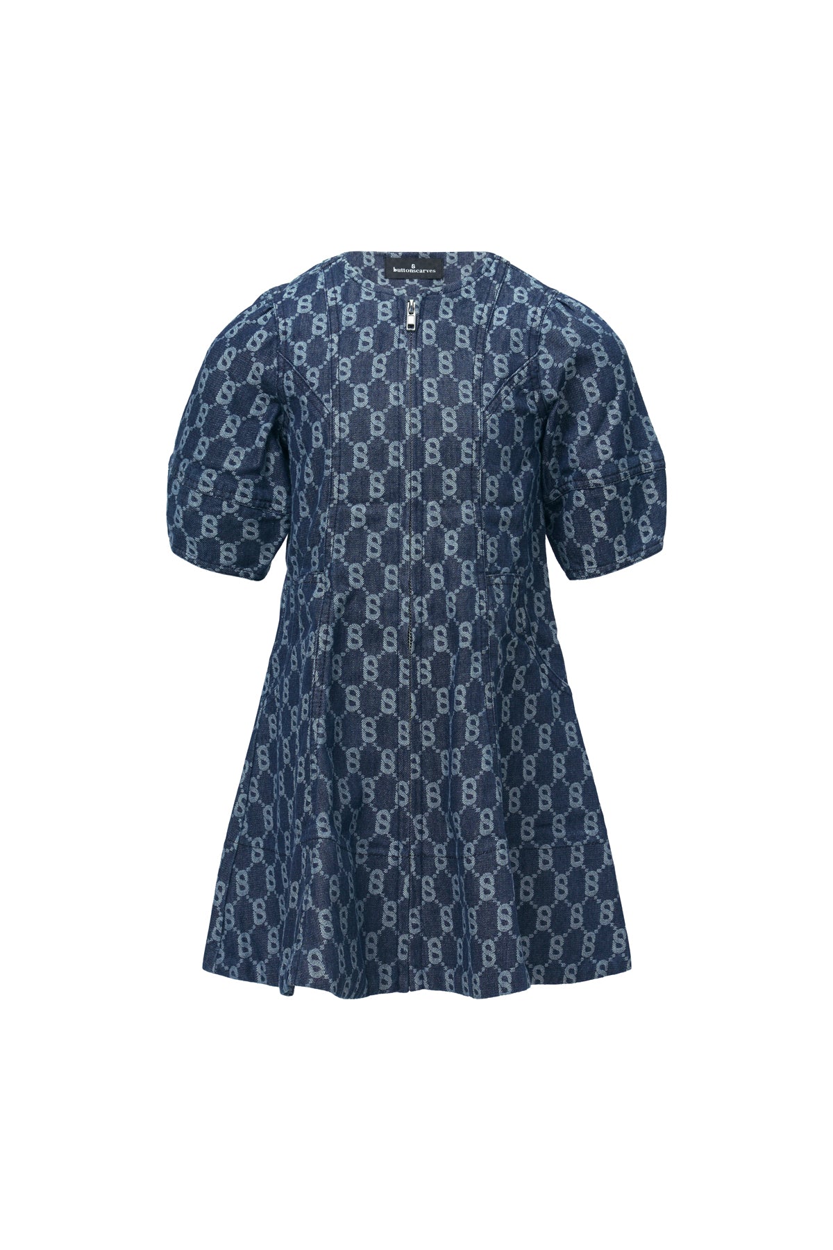 Monogram Denim Puff Dress - Navy