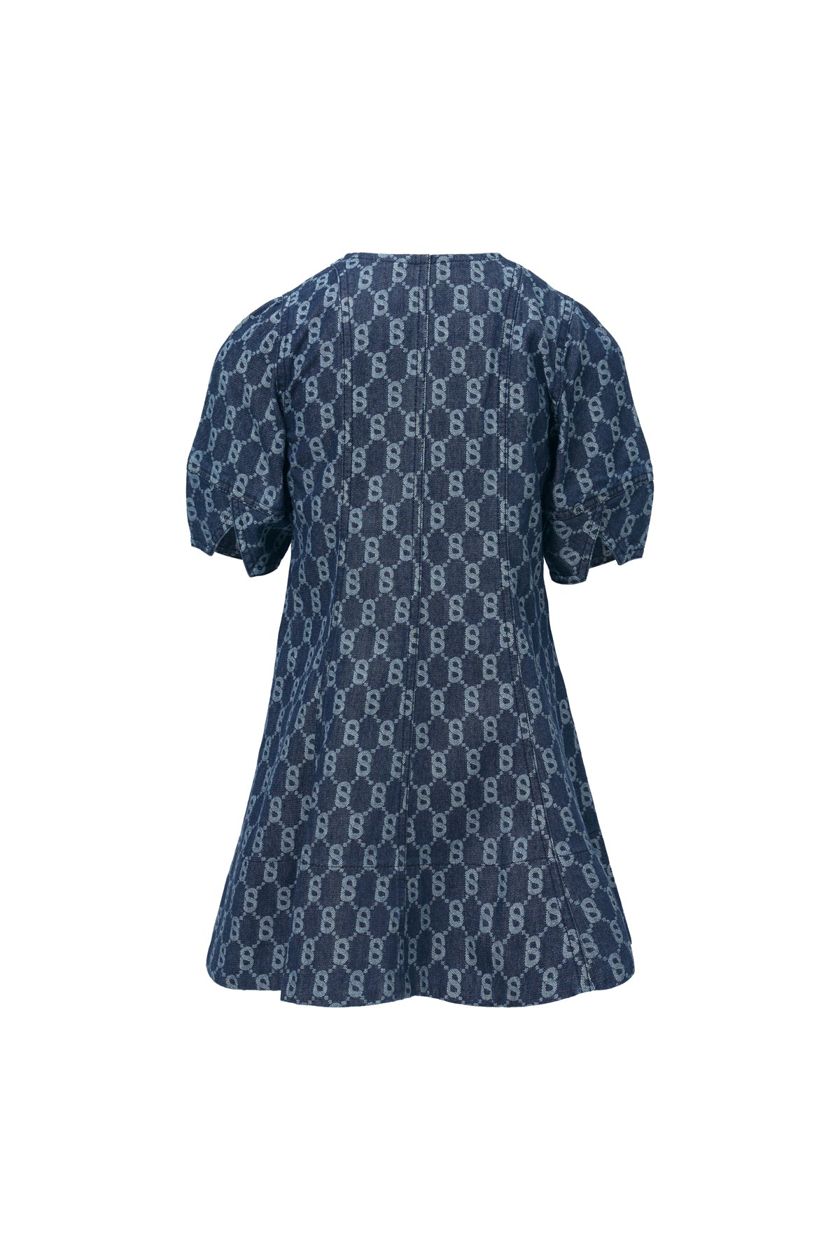 Monogram Denim Puff Dress - Navy