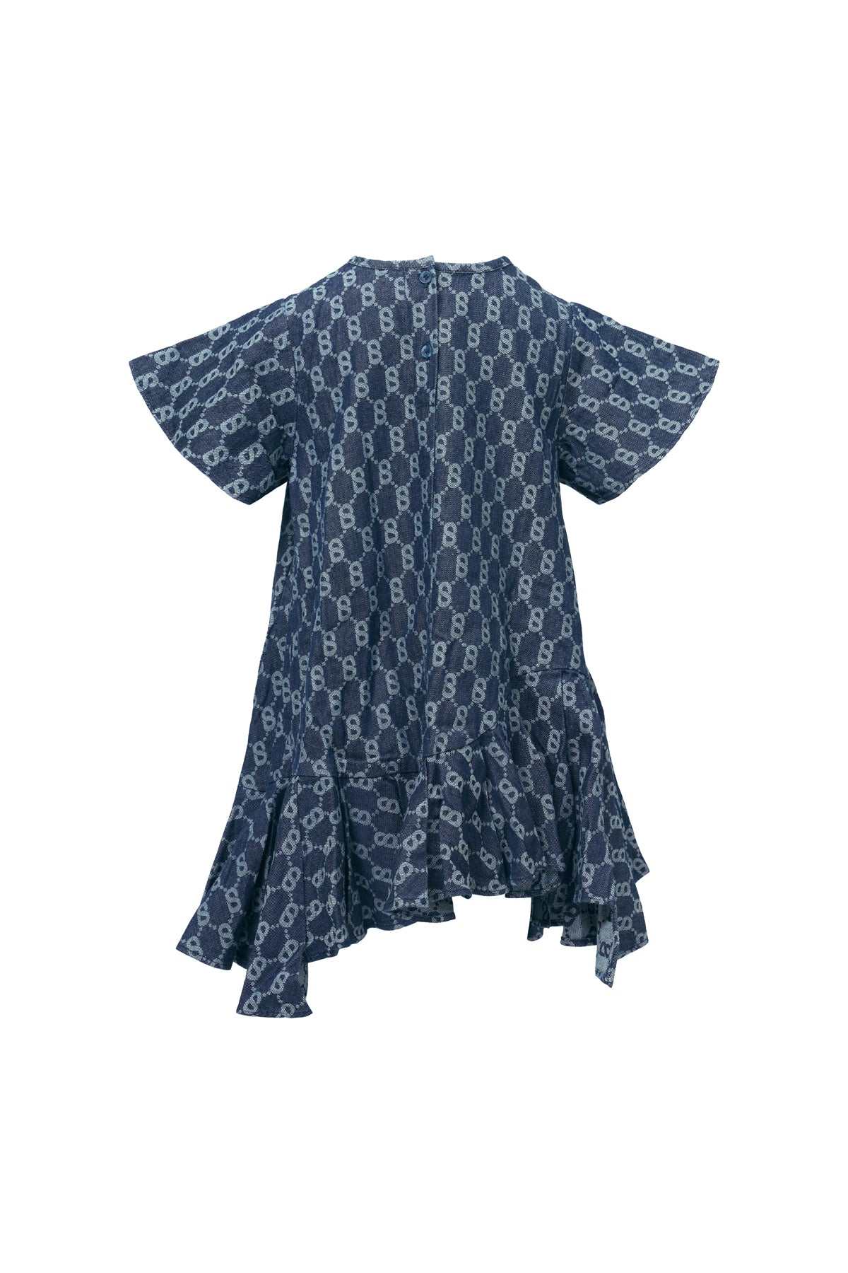 Monogram Denim Ruffle Dress - Navy