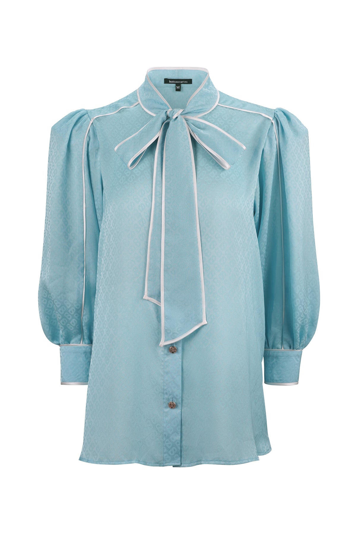 Monogram Satin Binding Detail Shirt - Baby Blue – Buttonscarves