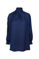 Monogram Satin Drapery Blouse - Navy