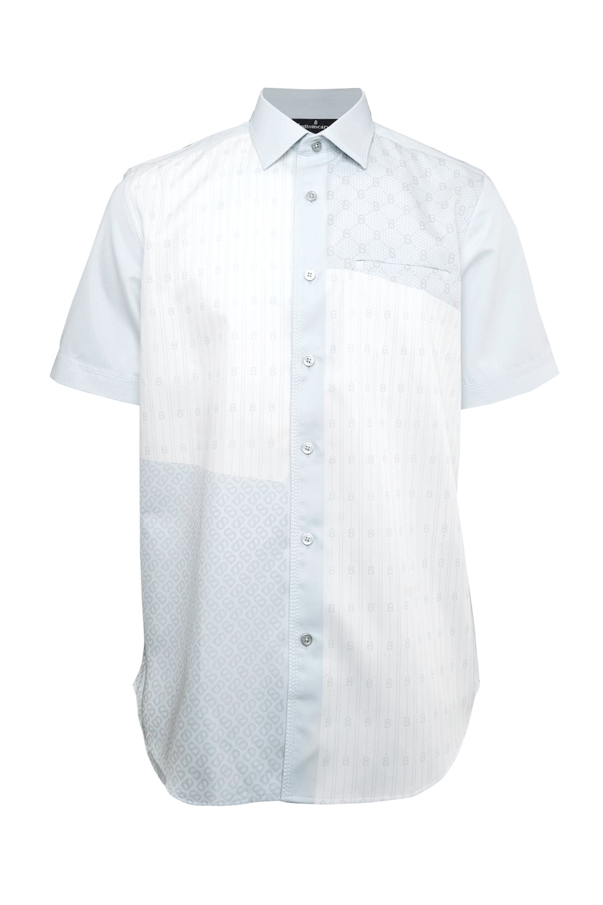 Patchwork Men Shirt - Short Sleeve - Ash