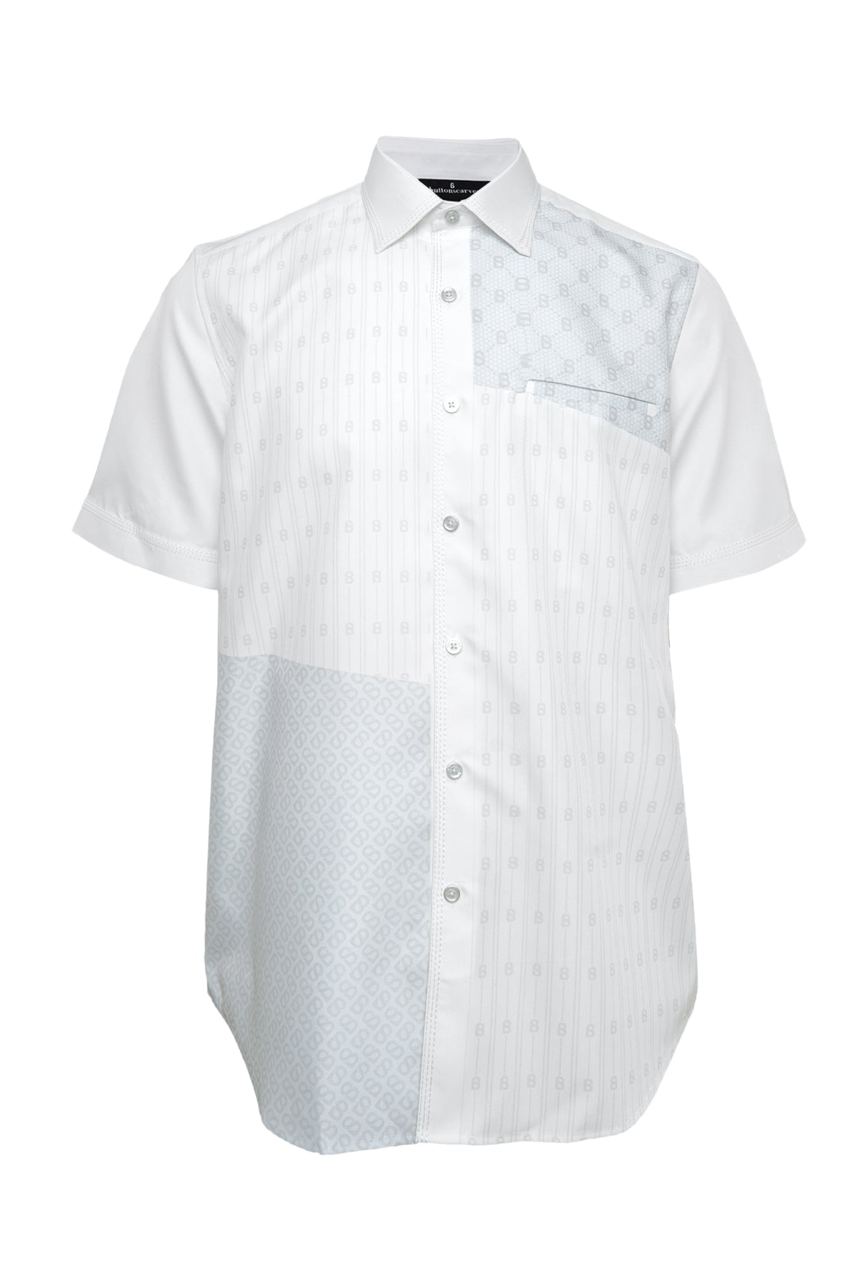 Patchwork Men Shirt - Short Sleeve - Off-White