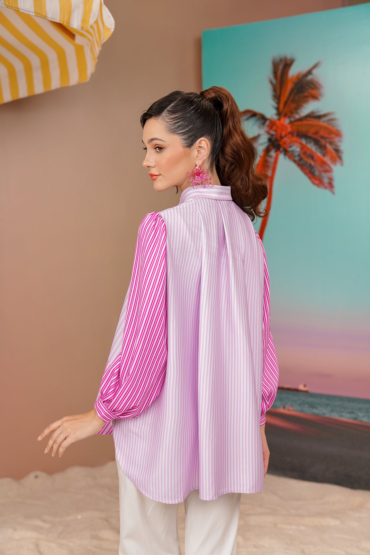 Buttonscarves X Jovian Paradiso Priscilla Blouse In White Pink