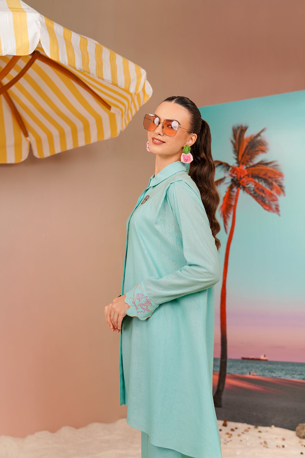 Buttonscarves X Jovian Paradiso Paloma Long Shirt In Light Turquoise