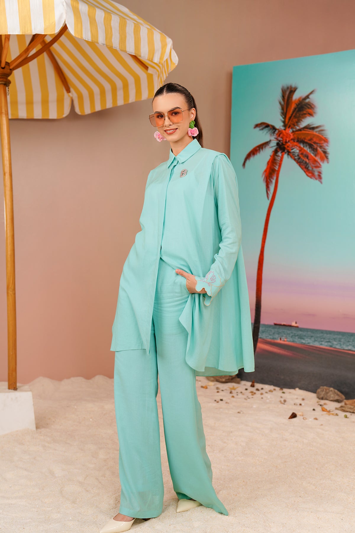 Buttonscarves X Jovian Paradiso Paloma Long Shirt In Light Turquoise