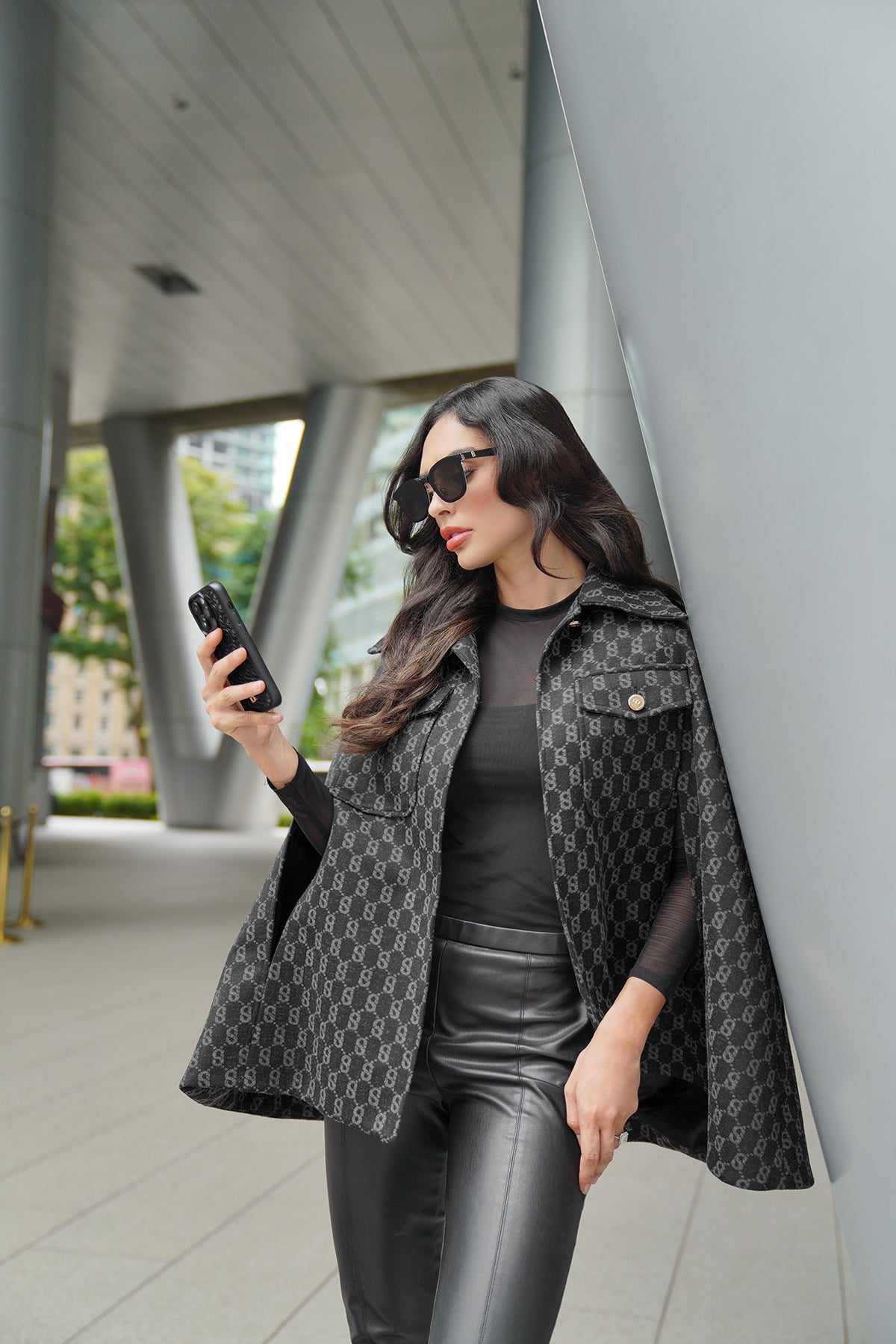 Monogram Cape Outer - Dark Gray