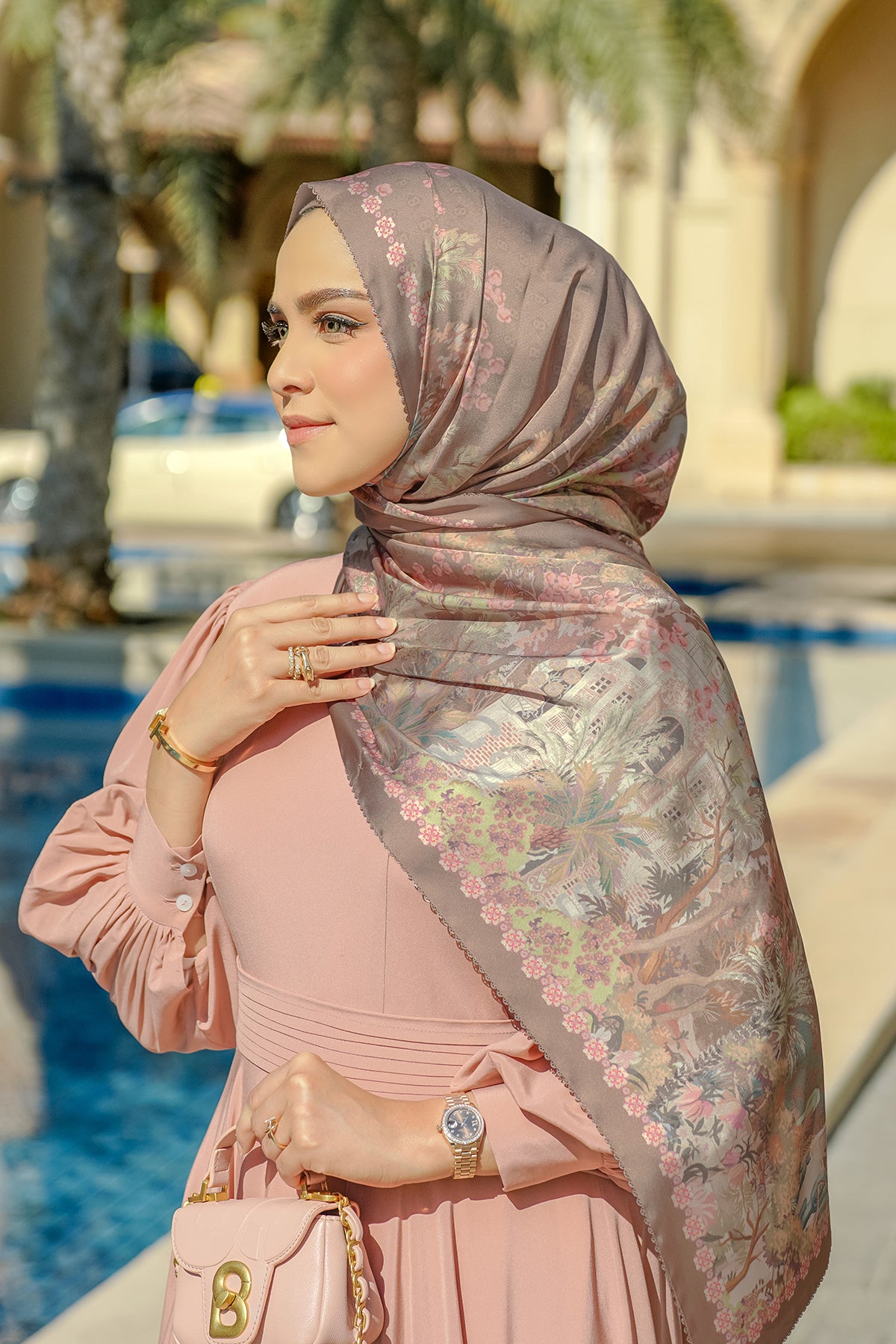 Al Qasr Satin Shawl - Coffee