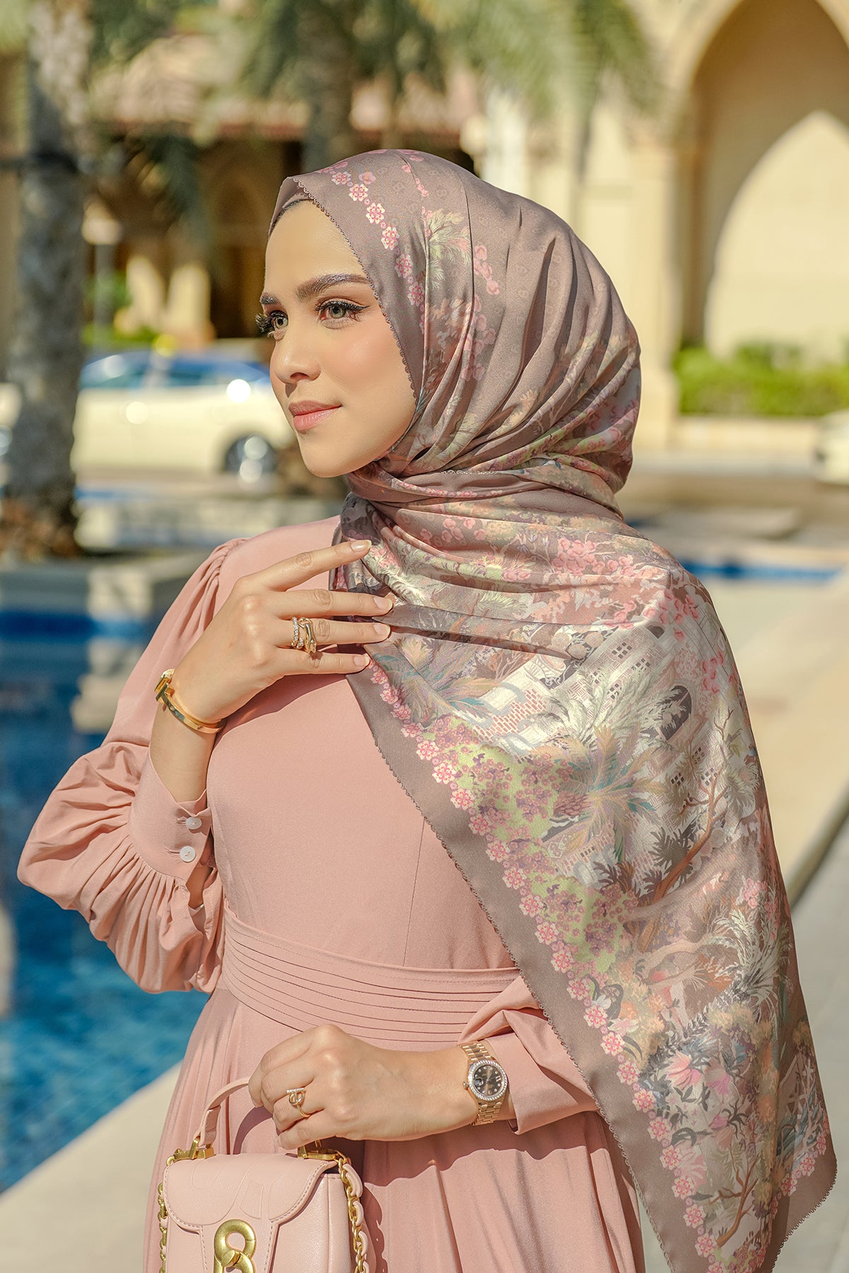 Al Qasr Satin Shawl - Coffee