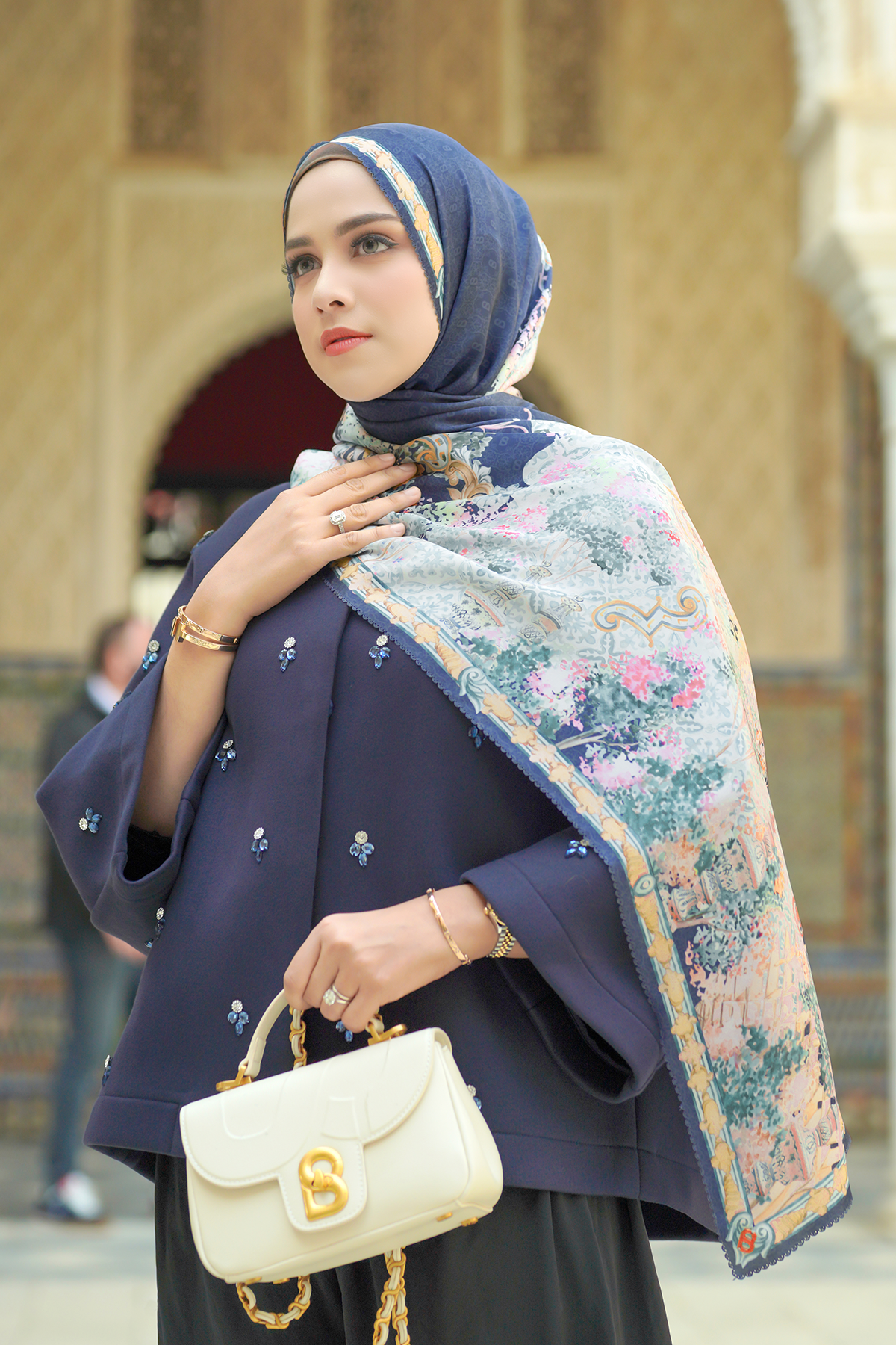 The Sevilla Satin Shawl - Midnight