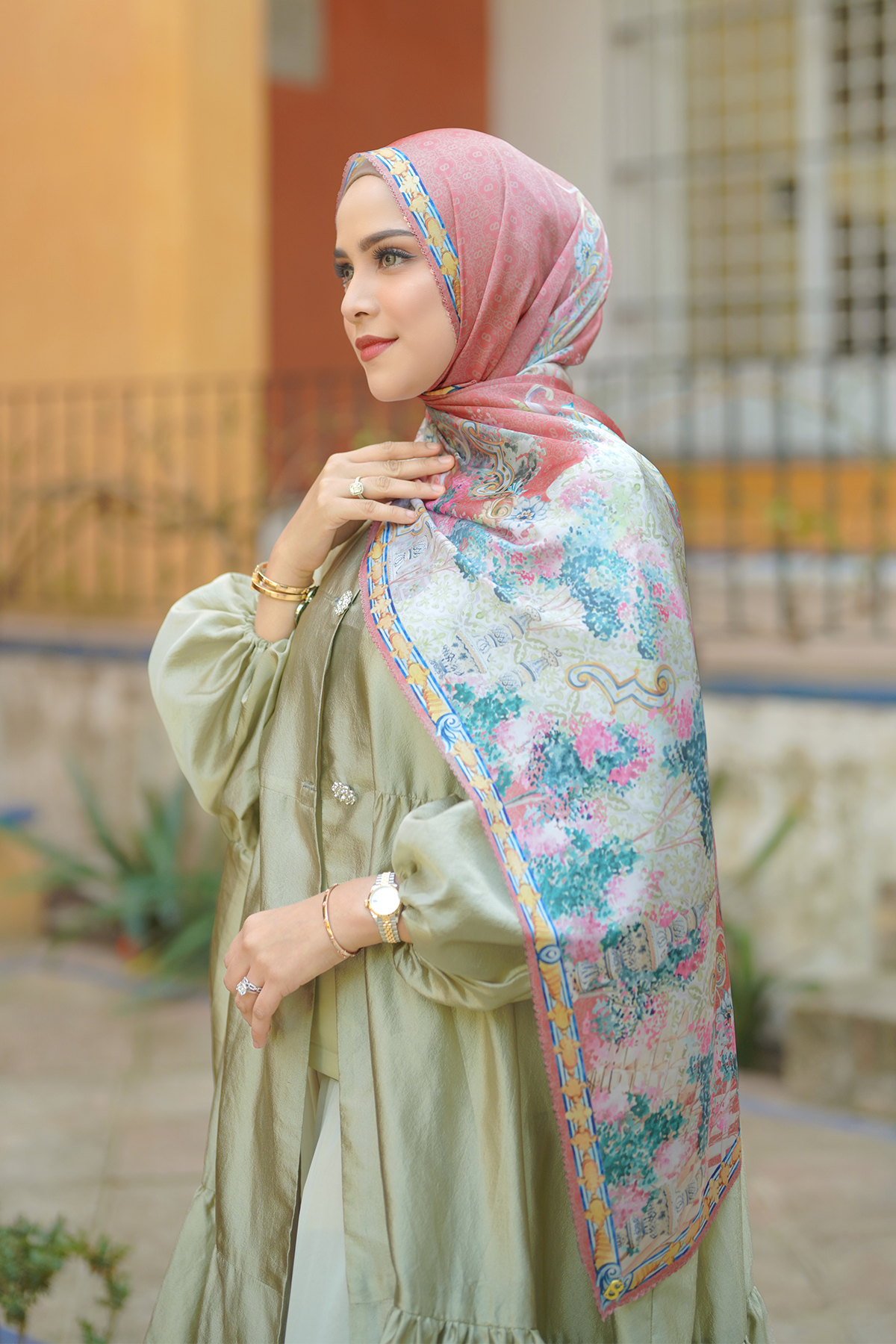 The Sevilla Satin Shawl - Terracotta