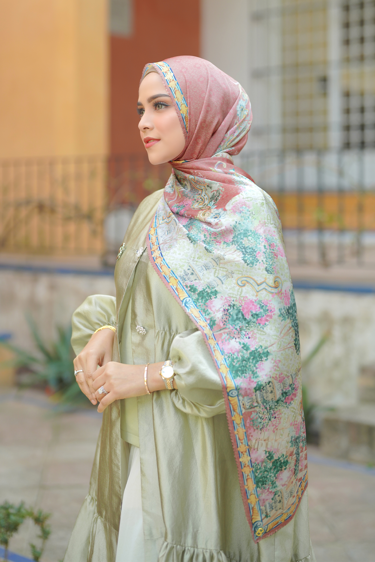 The Sevilla Satin Shawl - Terracotta